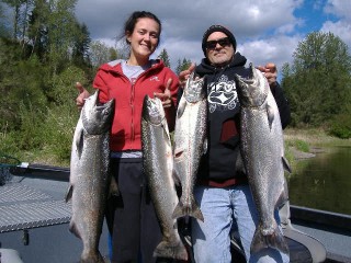 Father and daughter show off their Cowlitz River Salmon and Steelhead